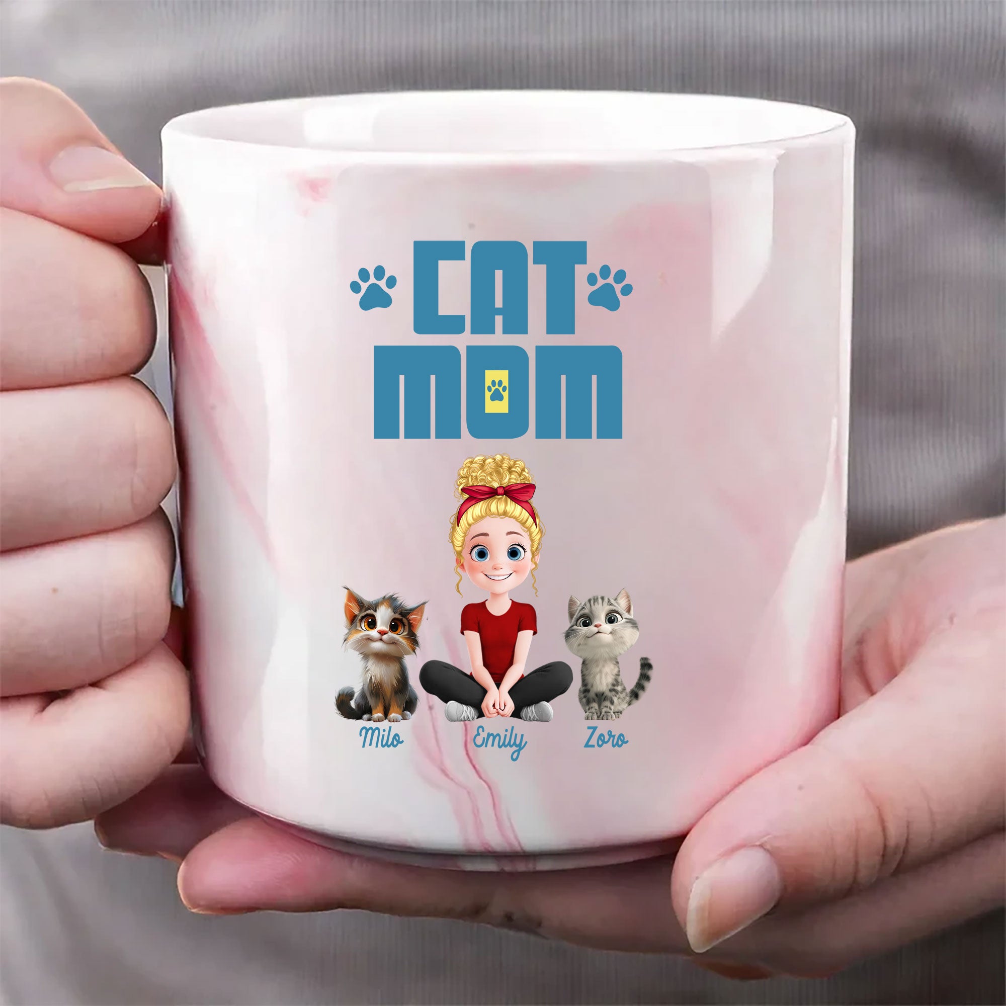 Cats Mom - Personalized Marble Mug Cat Lover Gift 13.5oz