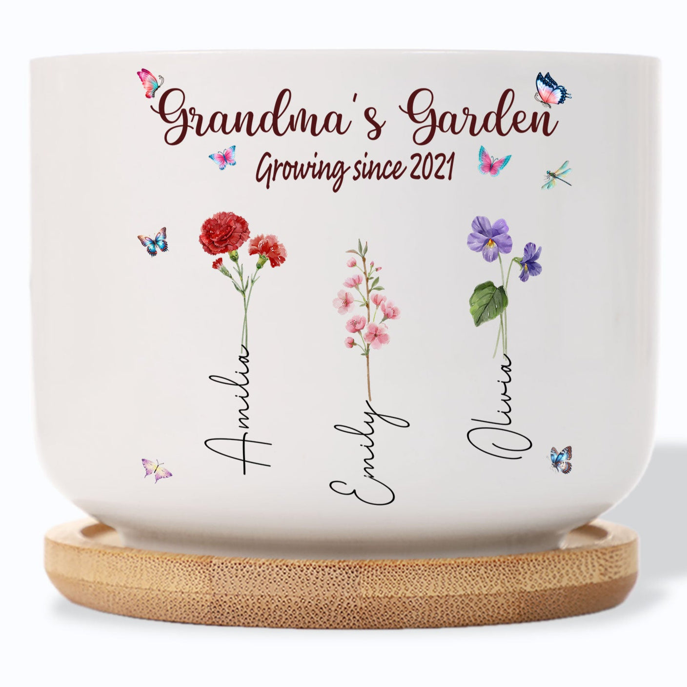 birth flower plant pot Grandma's Garden Growing Since Birth Flower Personalized Plant Pot