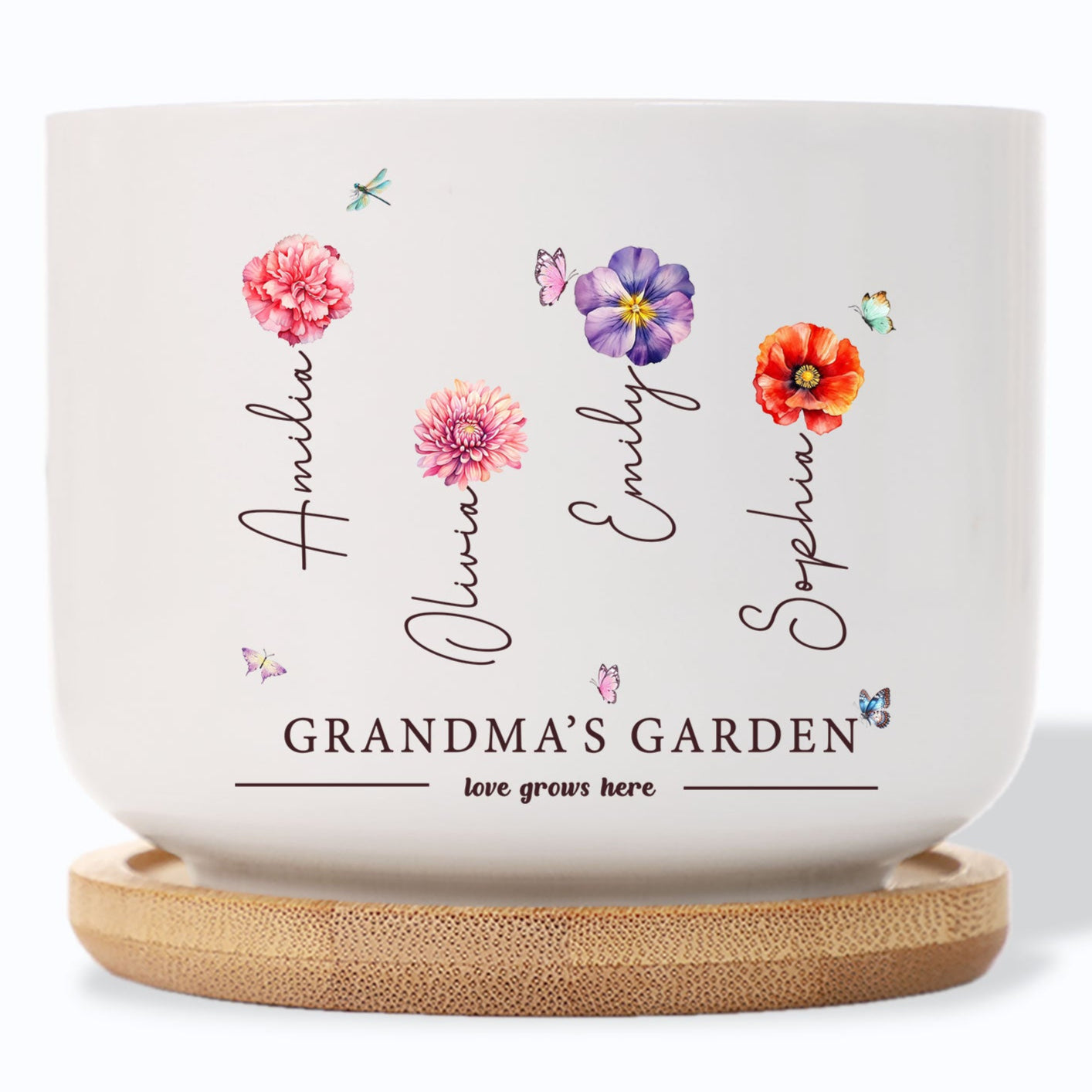 love grows here plant pot Grandma's Garden Love Grows Here Birth Flower Personalized Plant Pot