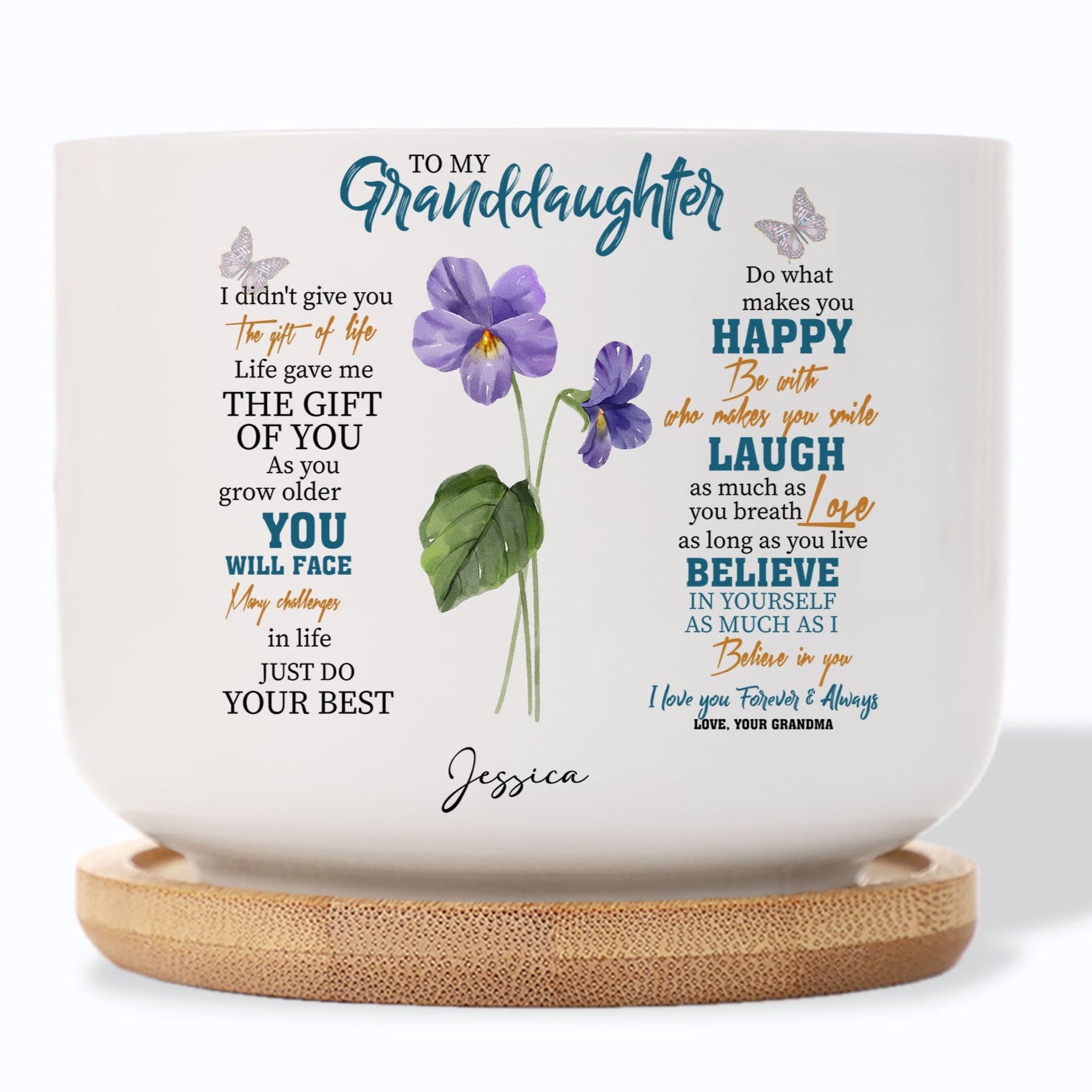 personalized ceramic flower pots To my Granddaughter Birth Flower Personalized Ceramic Plant Pot