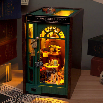 Enchanting Magic Library – 3D DIY Book Nook Kit Bookshelf Insert with LED, Miniature Wizard Bookstore Puzzle Gift