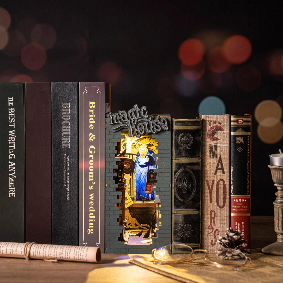 Magic House DIY Book Nook Diagon Alley Bookshelf Insert Wizard School Miniature Kit Inspired