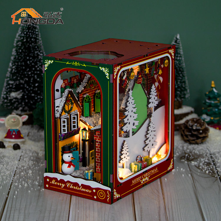 Enchanted Winter Book Nook – DIY Christmas Village Bookshelf Insert with Lights, Miniature Holiday Scene Kit