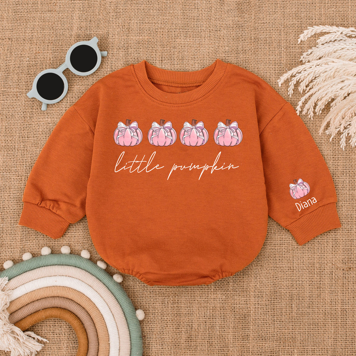 Baby Bodysuit Romper Long Sleeve Little Pumpkin Personalized Custom Babysuit - Gift For Baby And Mom - LuthCreative