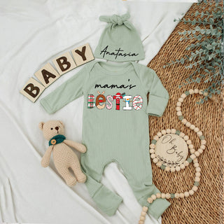 Custom Bestie Baby bodysuit and Hat Full Set, Newborn Set, Baby Shower Gift, Long Sleeve Bodysuit, Customized Name