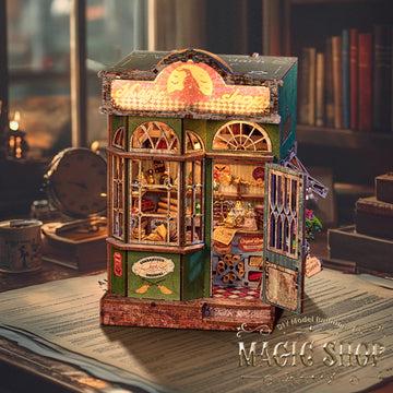 Mystic Atelier Book Nook – DIY Magic Shop Miniature with Lights, Bookshelf Decor Fantasy Kit