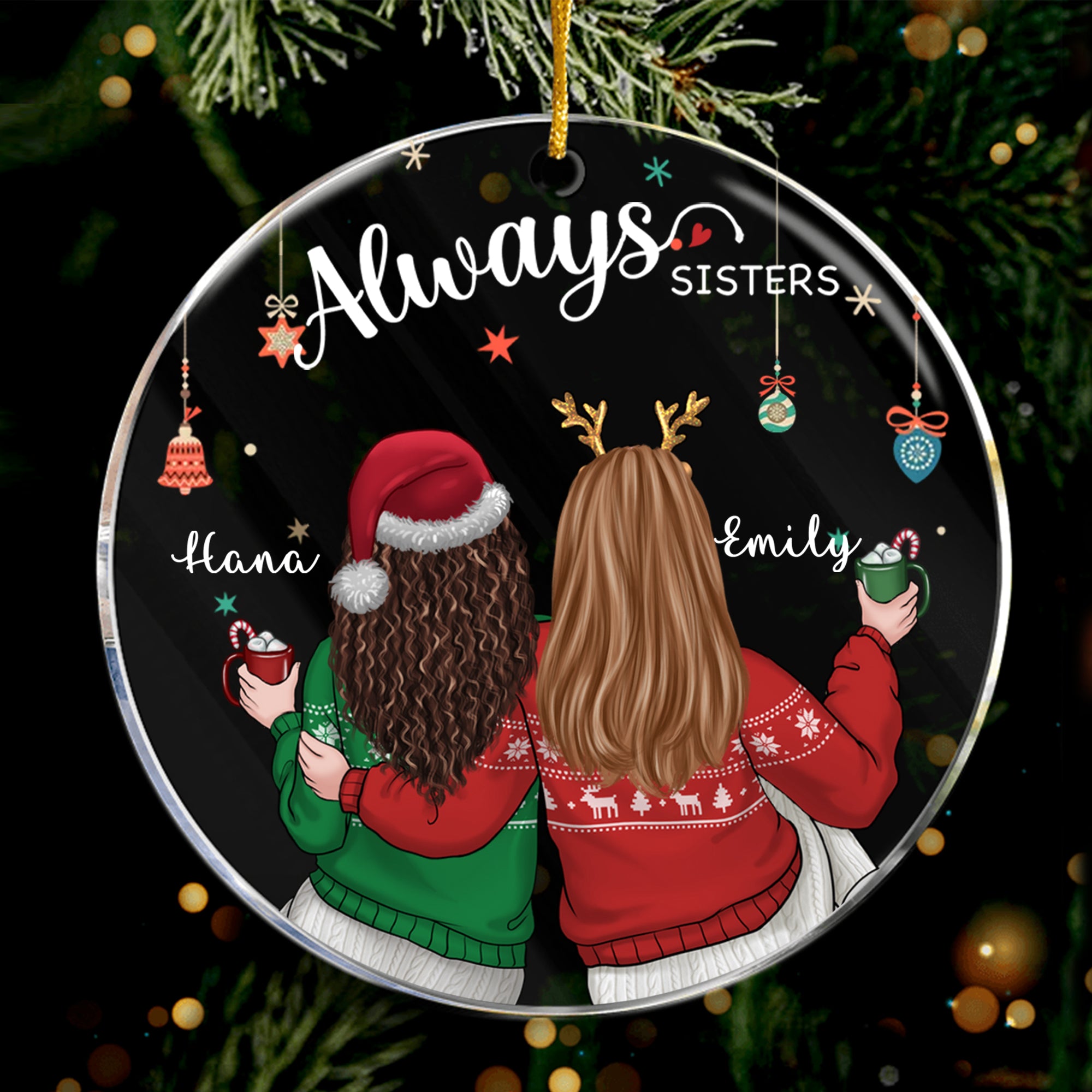 Personalized Always Sisters Forever Ornament, Sisters Ornament, Sibling Ornaments, Memorial Sisters, Besties Acrylic Ornament - LuthCreative