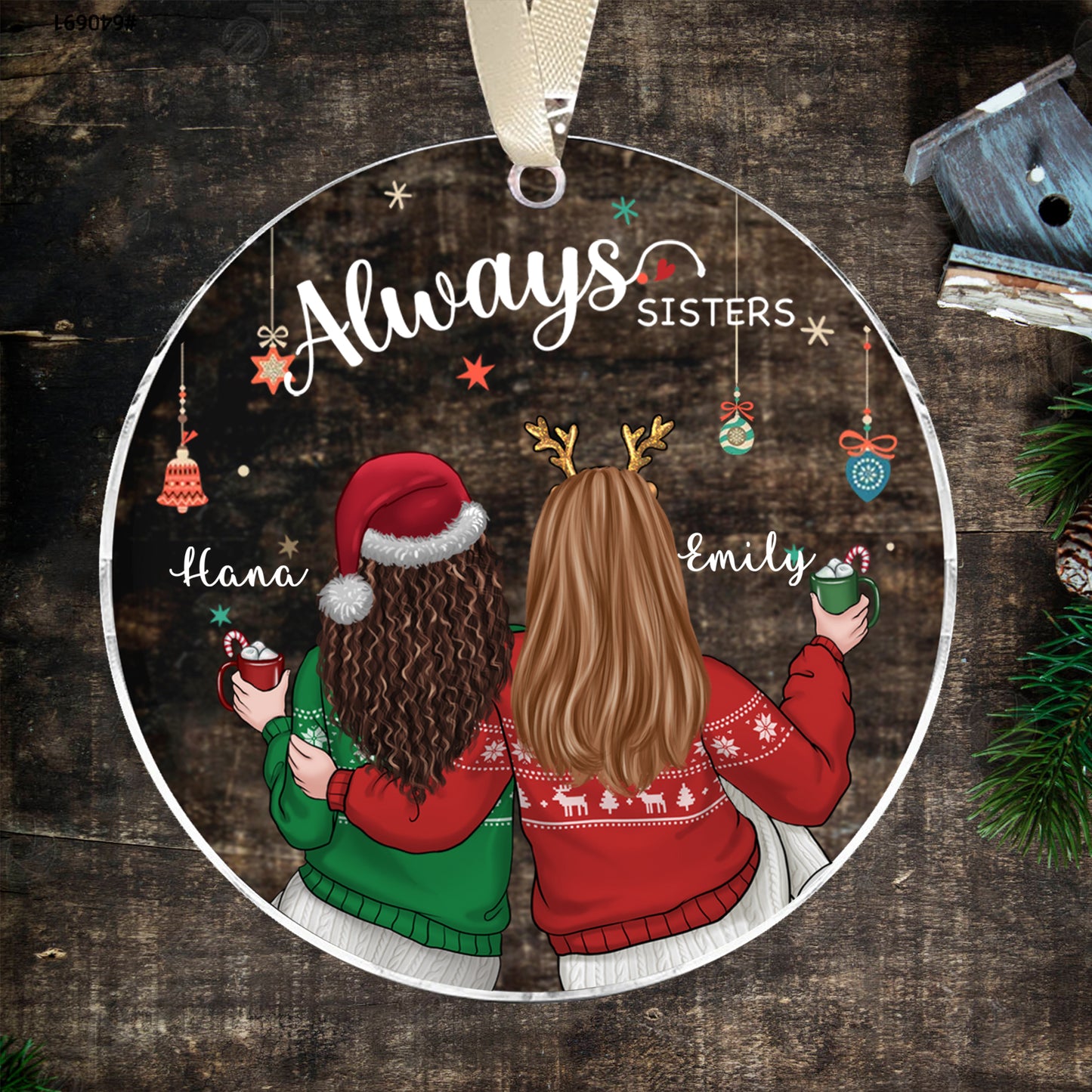 Personalized Always Sisters Forever Ornament, Sisters Ornament, Sibling Ornaments, Memorial Sisters, Besties Acrylic Ornament - LuthCreative