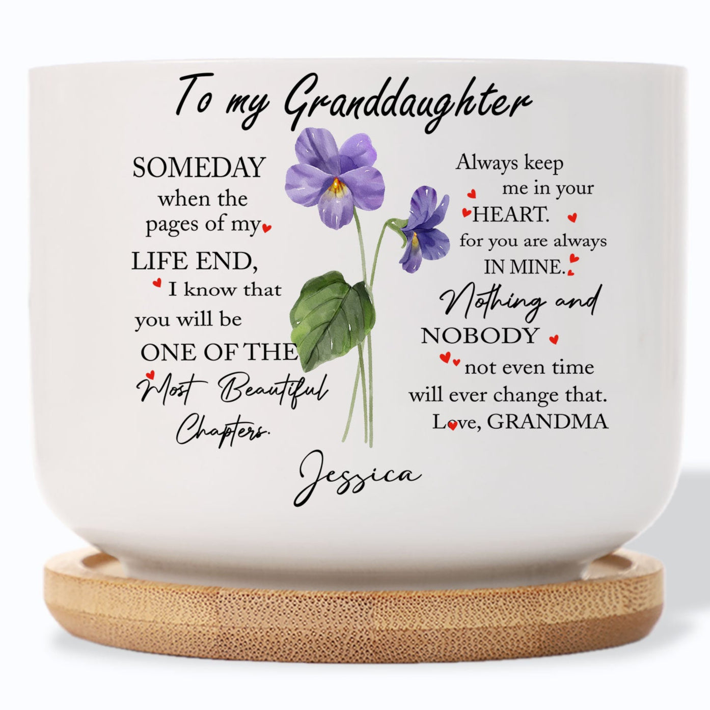 To My Granddaughter "Someday When The Pages of My Life End" Birth Month Flower Ceramic Plant Pot