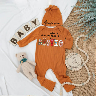 Custom Bestie Baby bodysuit and Hat Full Set, Newborn Set, Baby Shower Gift, Long Sleeve Bodysuit, Customized Name