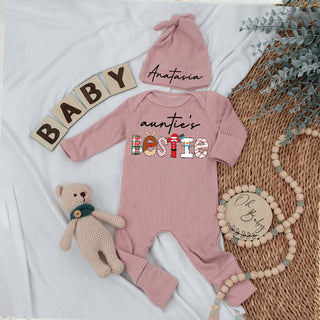 Custom Bestie Baby bodysuit and Hat Full Set, Newborn Set, Baby Shower Gift, Long Sleeve Bodysuit, Customized Name