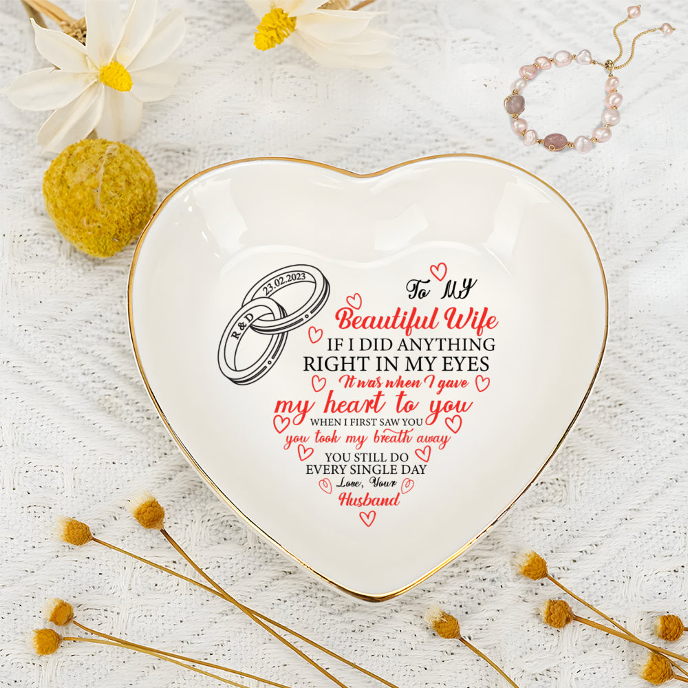 Personalized Heart Jewelry Dish - 'To My Beautiful Wife' Gift - Wedding Heart Ring Dish - LuthCreative