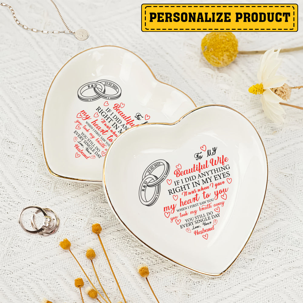 Personalized Heart Jewelry Dish - 'To My Beautiful Wife' Gift - Wedding Heart Ring Dish - LuthCreative