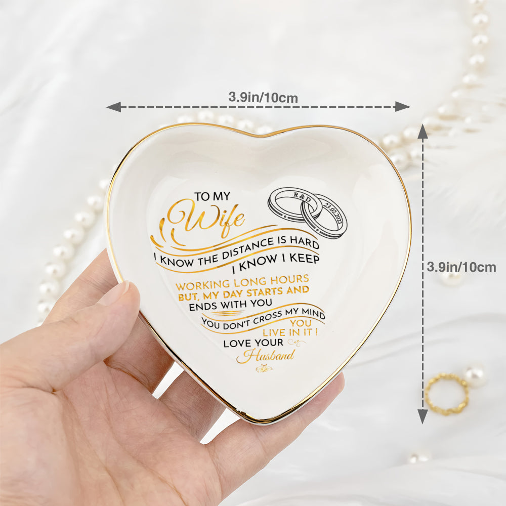 Personalized Heart Jewelry Dish - 'Long Distance Love' Wife Gift - LuthCreative