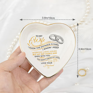 Personalized Heart Jewelry Dish - 'Long Distance Love' Wife Gift - LuthCreative