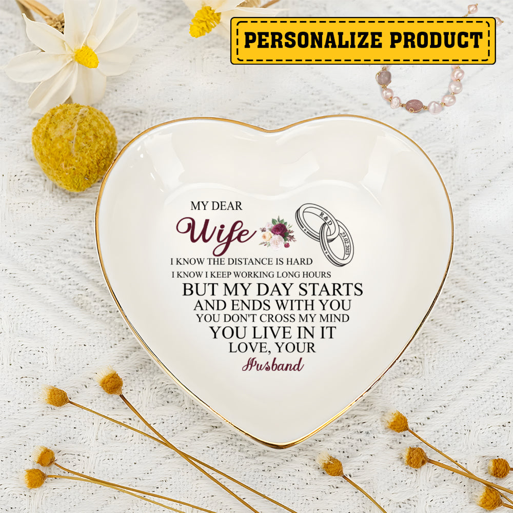 Personalized Heart Jewelry Dish - 'My Dear Wife' Long Distance Love Gift - LuthCreative