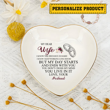 Personalized Heart Jewelry Dish - 'My Dear Wife' Long Distance Love Gift - LuthCreative