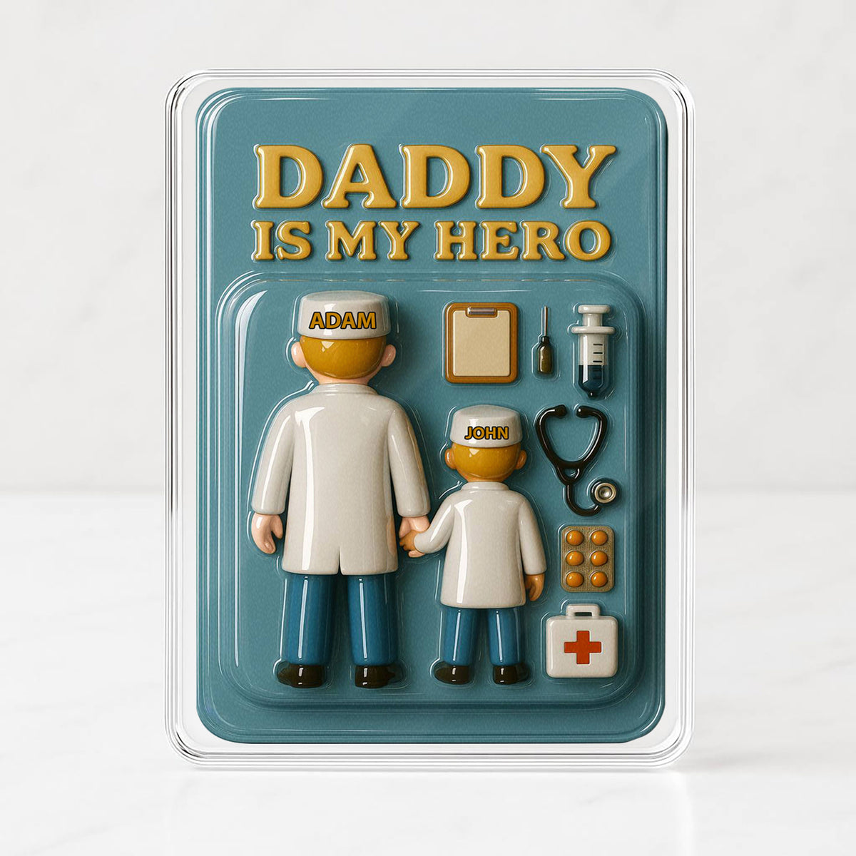 3D Style Doctor Plaque - Custom Father's Day Gift "Daddy Is My Hero" Father Son Acrylic