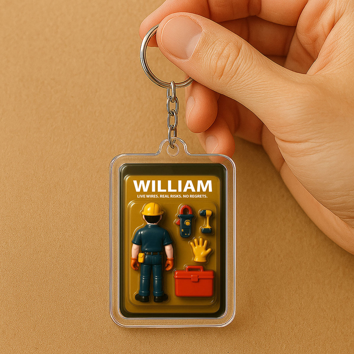 3D Style Electrician Keychain - Custom Father's Day Gift for Him "No Regrets"