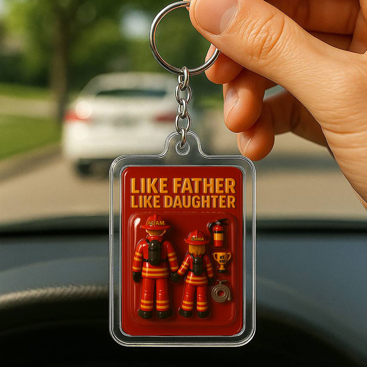 3D Style Firefighter Keychain - Custom "Like Father Like Daughter" Father's Day Gift for Him