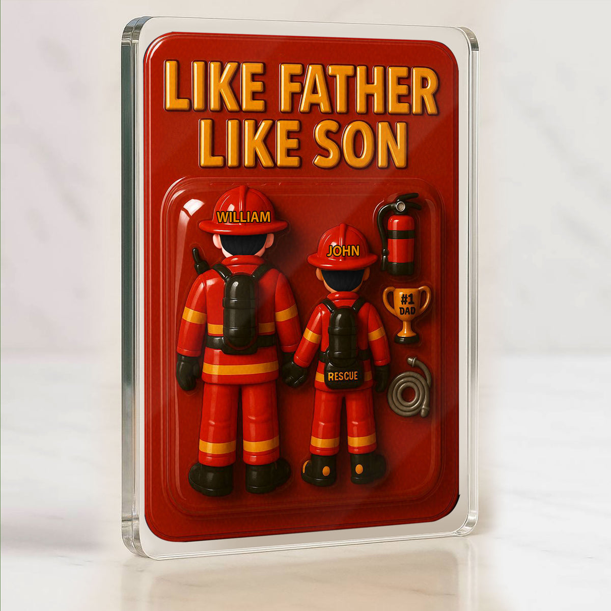 3D Style Firefighter Plaque - Custom "Like Father Like Son" Father's Day Gift for Him Acrylic