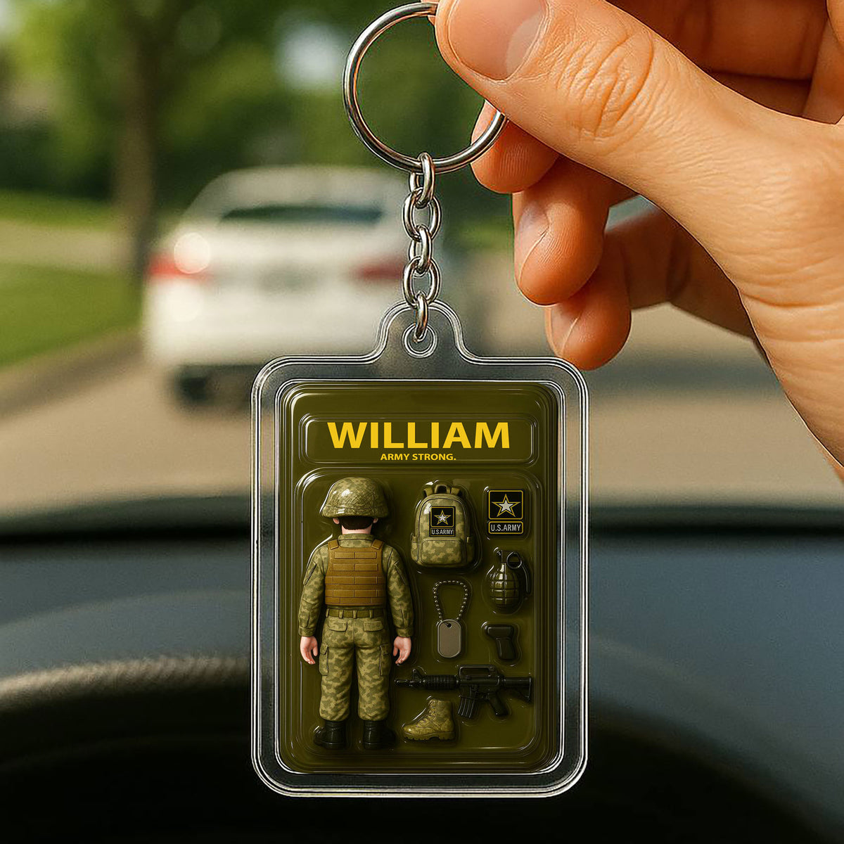 3D Style US Army Keychain - Custom Father's Day Gift for Him "Army Strong"