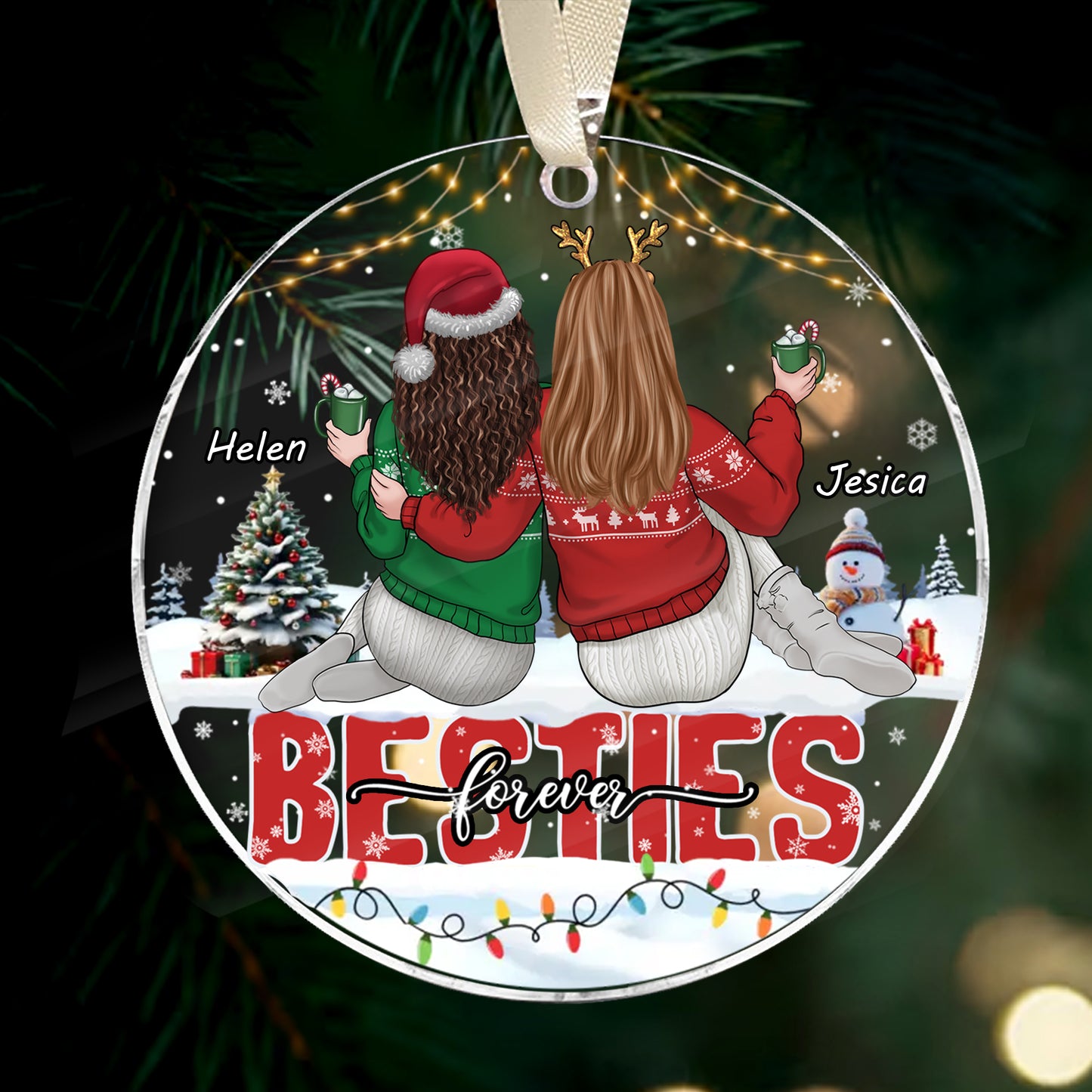 Custom Best Friend Acrylic Ornament, Besties Forever Ornament, Gifts for Group Friendship, Personalized Best Friend Gifts, BFF Christmas Gifts - LuthCreative