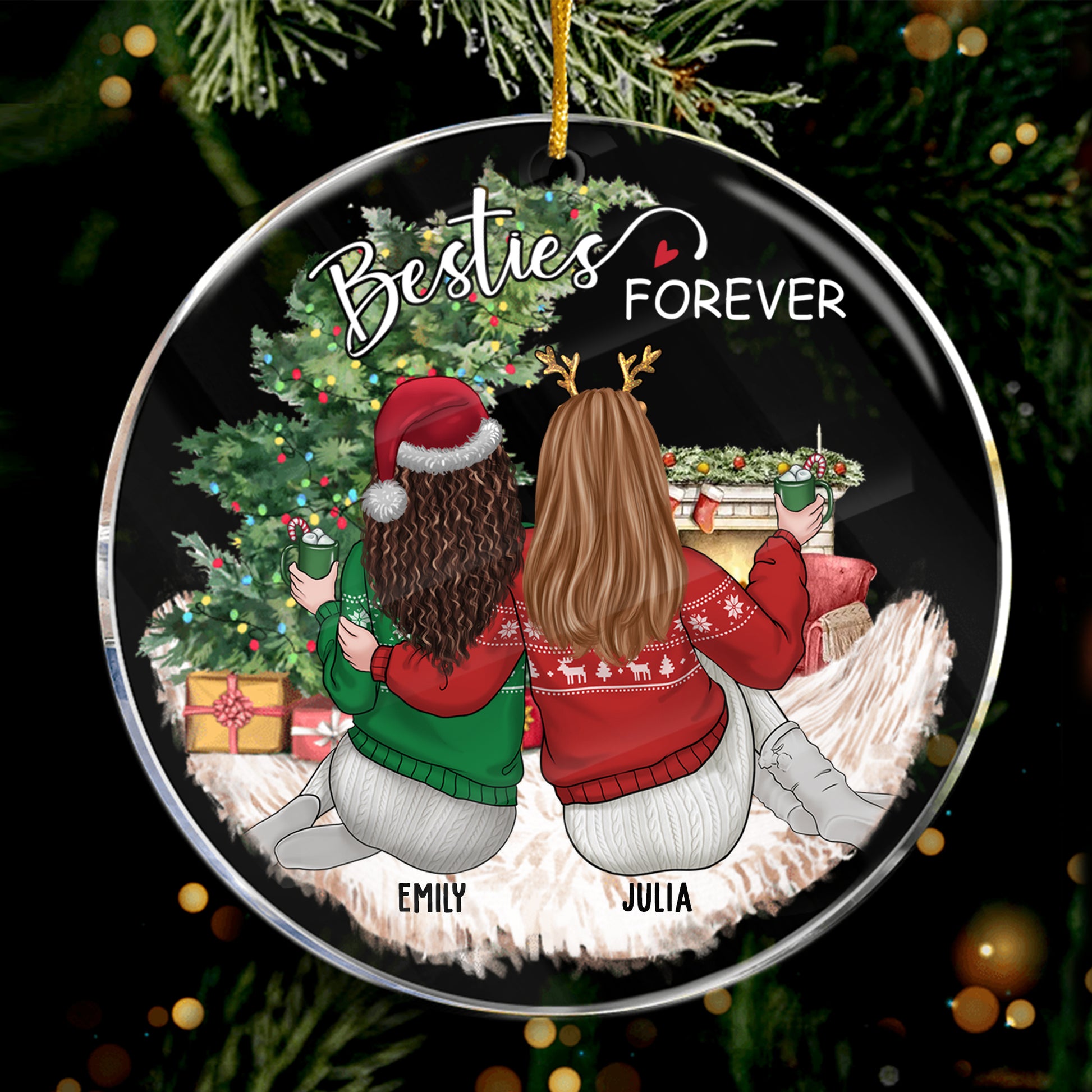 Custom Best Friend Ornament, Besties Forever Acrylic Ornament, Gifts for Group Friendship, Personalized Christmas Tree Decor Gifts - LuthCreative