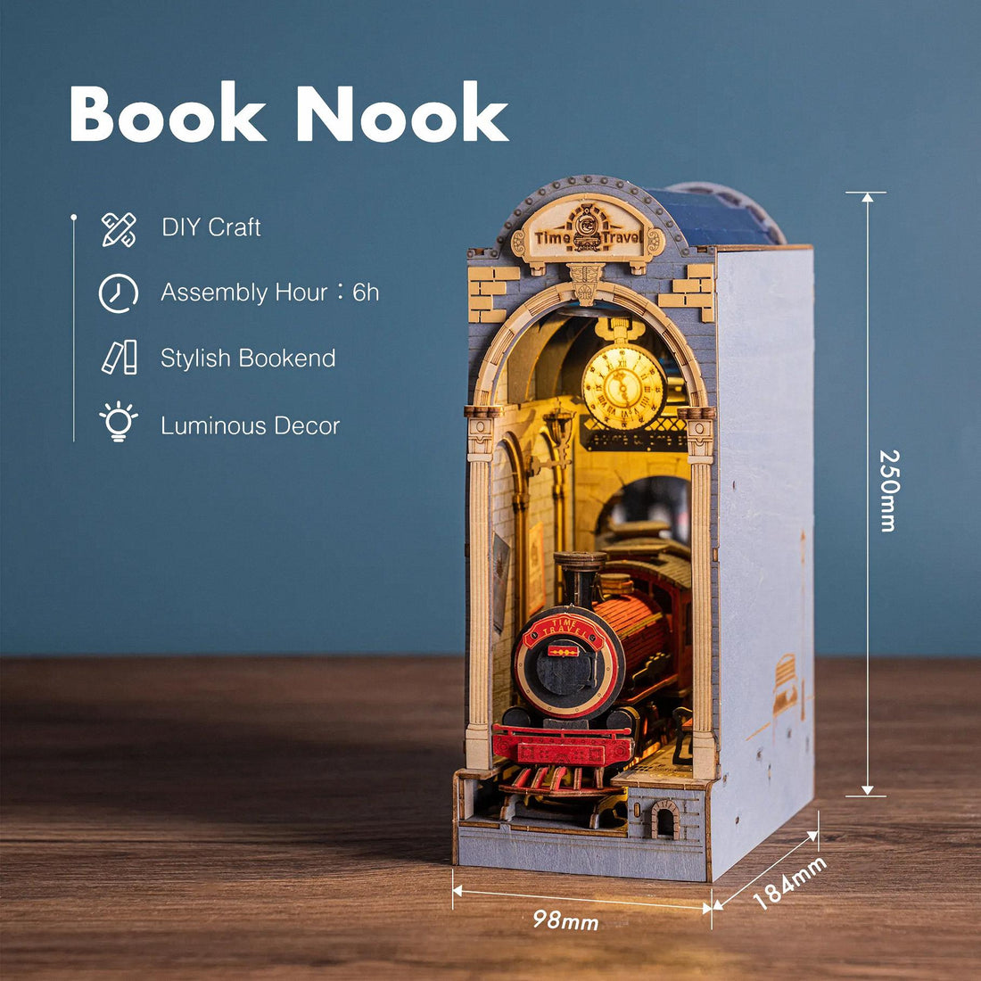 Train Station Book Nook DIY Miniature Bookshelf Insert Time Travel Steam Locomotive