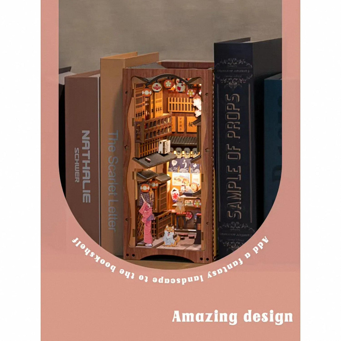 DIY Book Nook Kit: Traditional Japanese Alley Scene with Geisha, Shiba Inu, and Lanterns