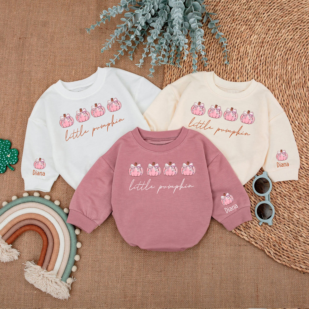 Baby Bodysuit Romper Long Sleeve Little Pumpkin Personalized Custom Babysuit - Gift For Baby And Mom - LuthCreative