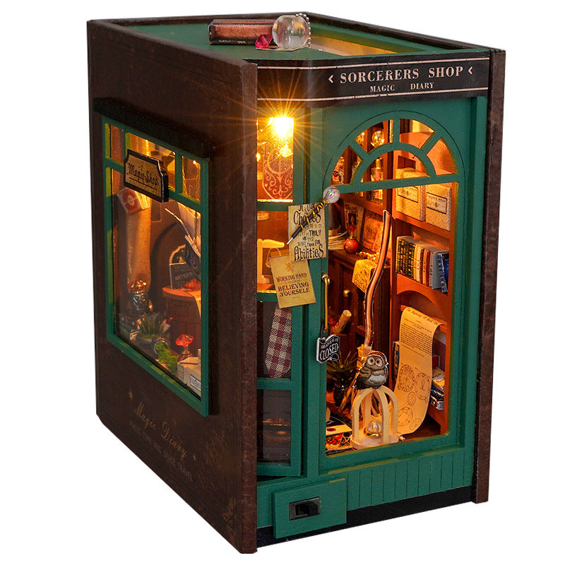 Enchanting Magic Library – 3D DIY Book Nook Kit Bookshelf Insert with LED, Miniature Wizard Bookstore Puzzle Gift