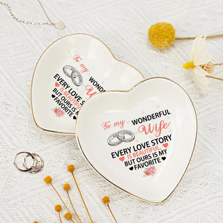 Personalized Heart Jewelry Dish - 'Our Love Story' Wife Gift - Wedding Heart Ring Dish - LuthCreative