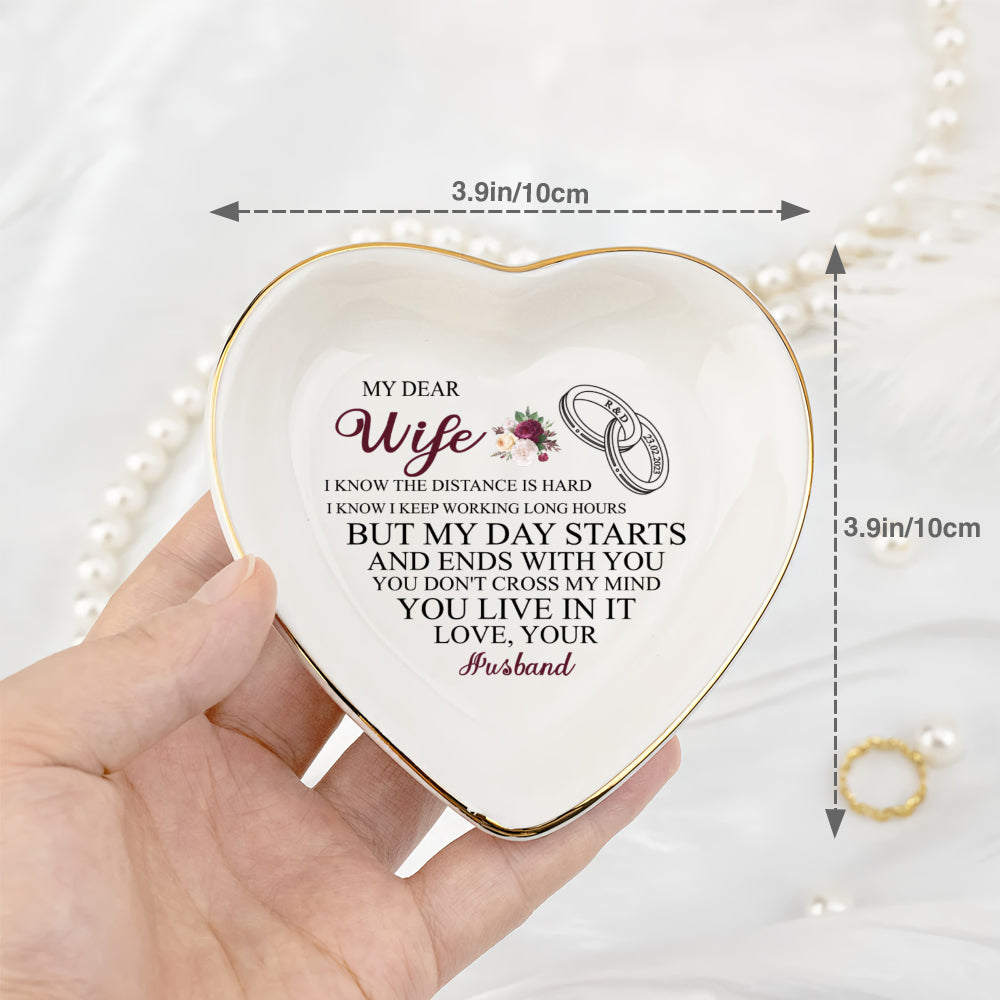 Personalized Heart Jewelry Dish - 'My Dear Wife' Long Distance Love Gift - LuthCreative