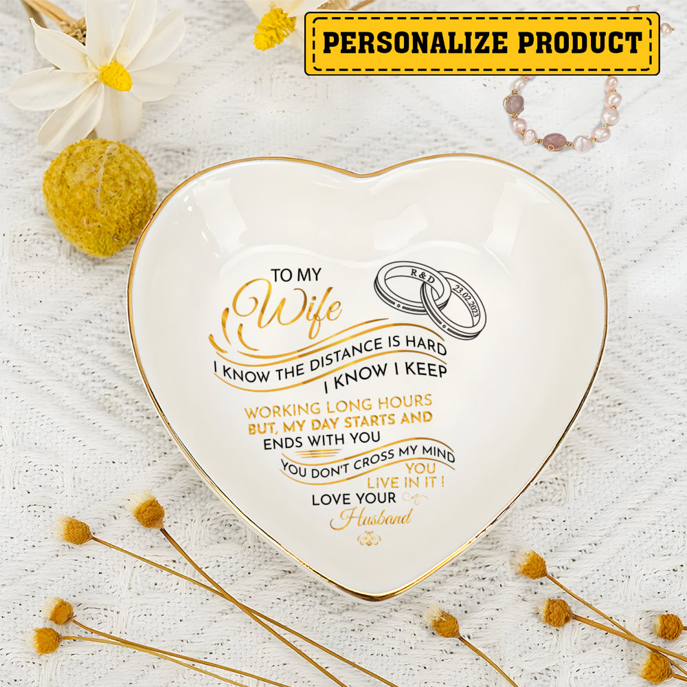 Personalized Heart Jewelry Dish - 'Long Distance Love' Wife Gift - LuthCreative