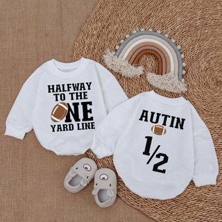 Baby Romper Long Sleeve Customize Halfway to the One Personalized Custom Babysuit - Gift For Baby