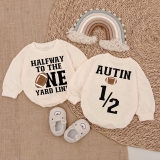 Baby Romper Long Sleeve Customize Halfway to the One Personalized Custom Babysuit - Gift For Baby