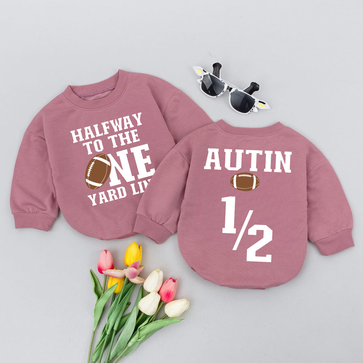 Baby Romper Long Sleeve Customize Halfway to the One Personalized Custom Babysuit - Gift For Baby - LuthCreative