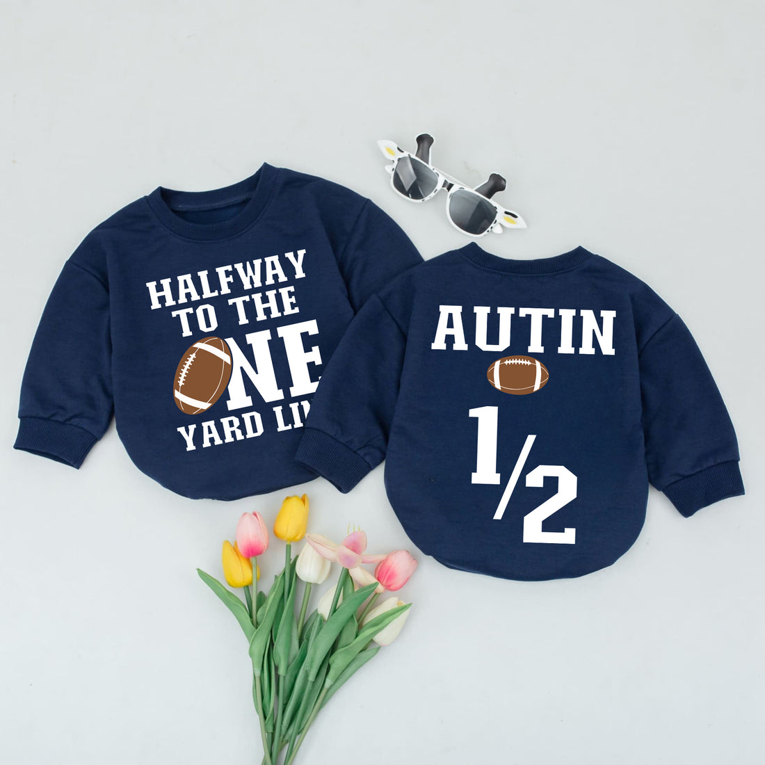 Baby Romper Long Sleeve Customize Halfway to the One Personalized Custom Babysuit - Gift For Baby - LuthCreative