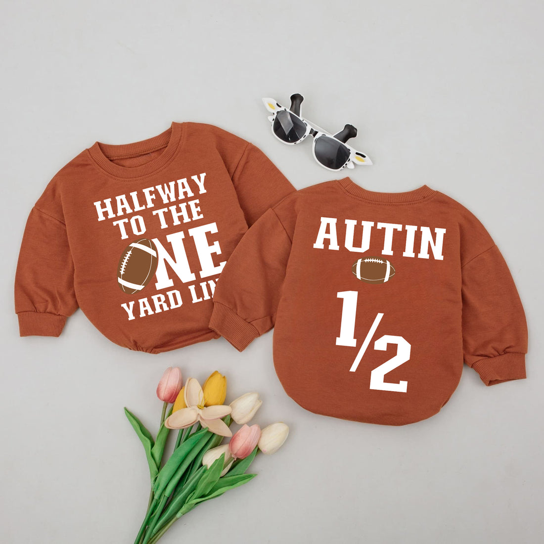 Baby Romper Long Sleeve Customize Halfway to the One Personalized Custom Babysuit - Gift For Baby - LuthCreative