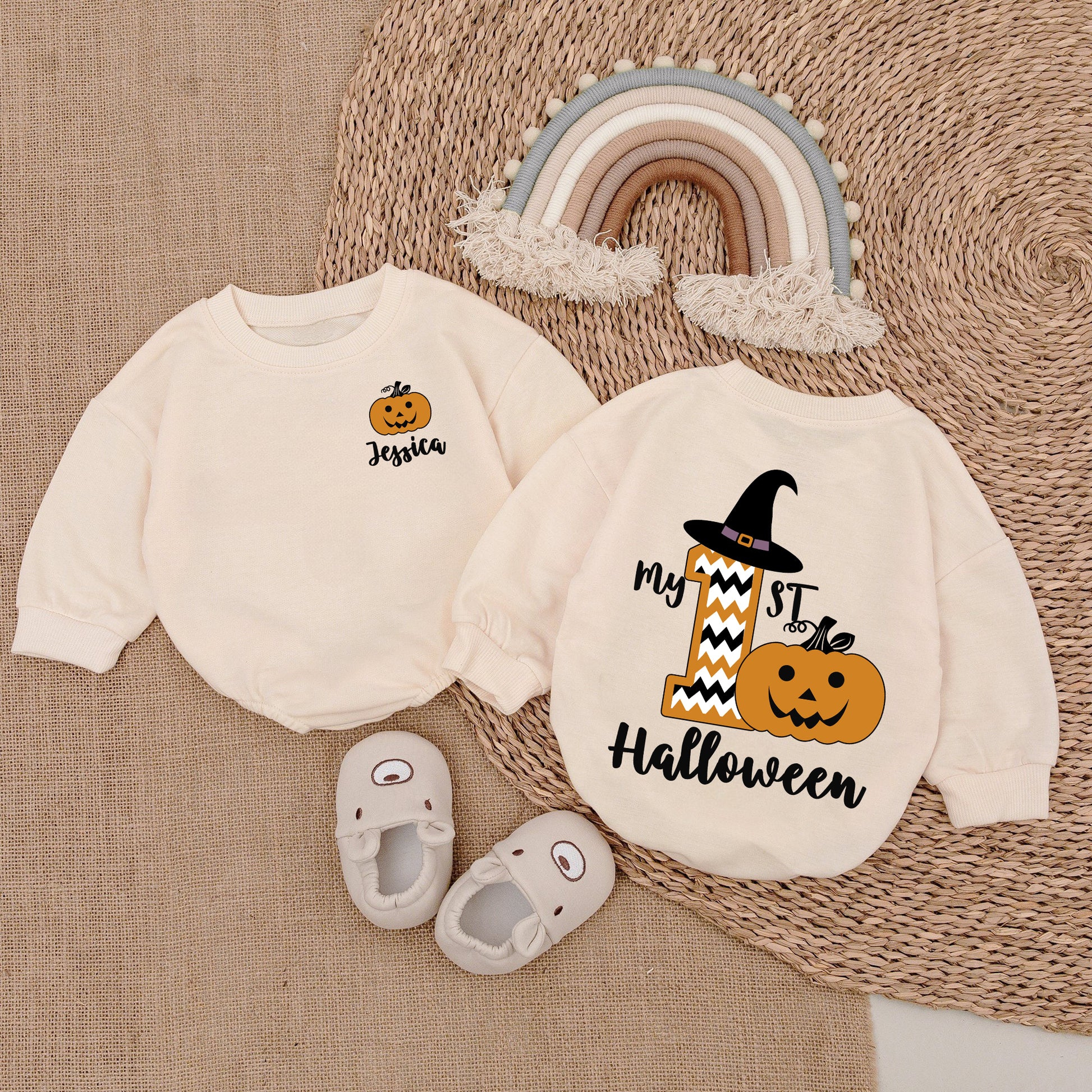 Romper Baby Long Sleeve Customize My 1st Halloween Personalized Custom Babysuit - Gift For Baby - LuthCreative