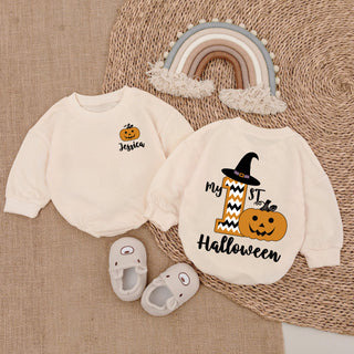 Romper Baby Long Sleeve Customize My 1st Halloween Personalized Custom Babysuit - Gift For Baby