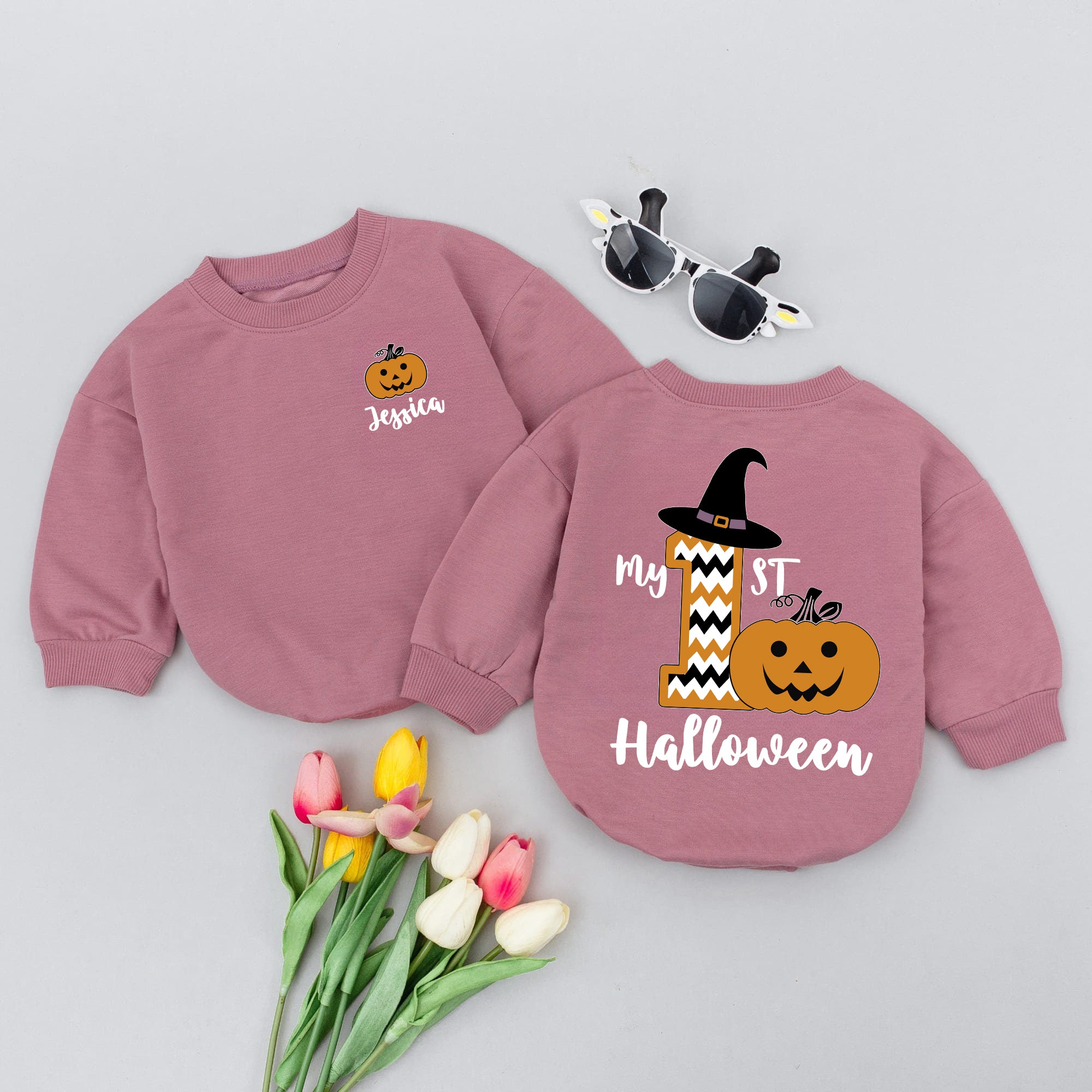 Romper Baby Long Sleeve Customize My 1st Halloween Personalized Custom Babysuit - Gift For Baby