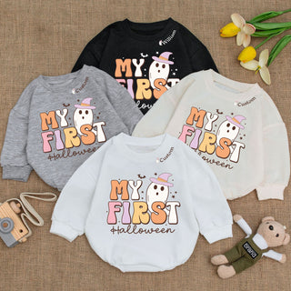 Baby Romper Long Sleeve Customize My First Halloween Personalized Custom Babysuit - Gift For Baby