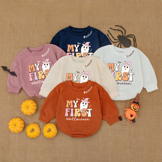 Baby Romper Long Sleeve Customize My First Halloween Personalized Custom Babysuit - Gift For Baby