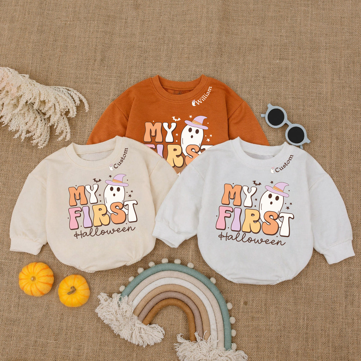Baby Romper Long Sleeve Customize My First Halloween Personalized Custom Babysuit - Gift For Baby - LuthCreative