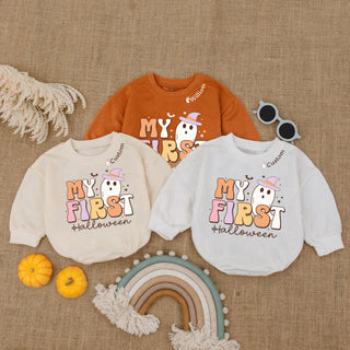 Baby Romper Long Sleeve Customize My First Halloween Personalized Custom Babysuit - Gift For Baby