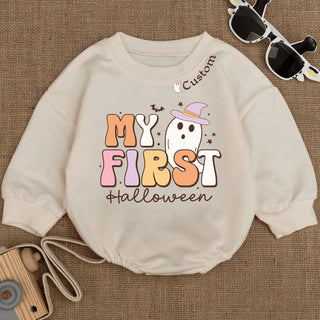 Baby Romper Long Sleeve Customize My First Halloween Personalized Custom Babysuit - Gift For Baby