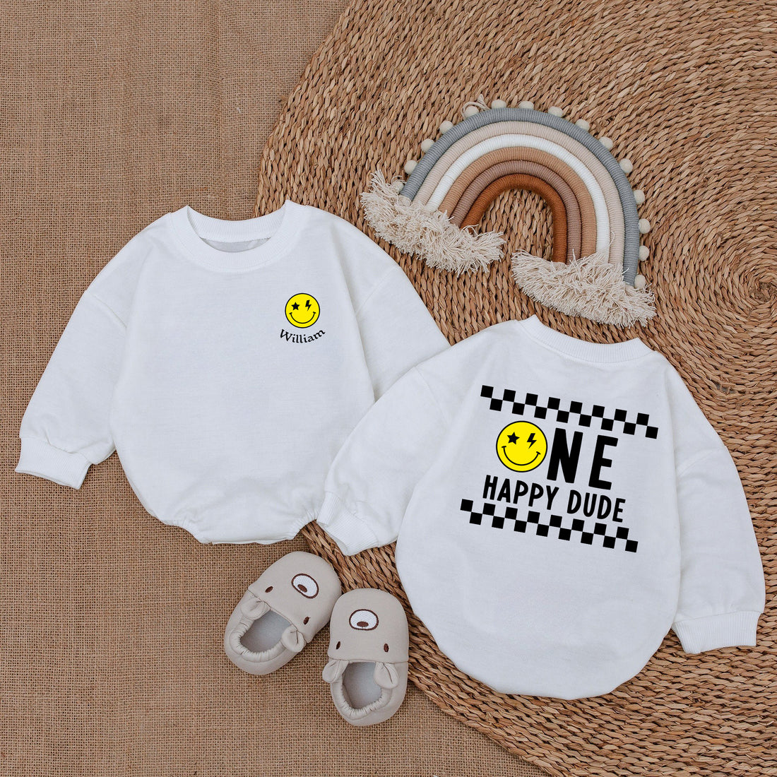 Baby Romper Long Sleeve Customize One Happy Dude Personalized Custom Babysuit - Gift For Baby - LuthCreative