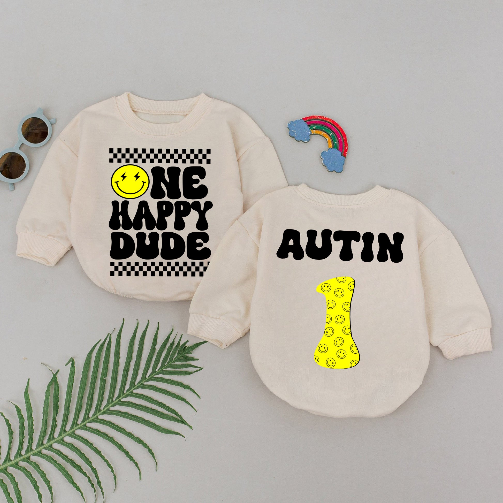 Romper Baby Long Sleeve Customize One Happy Dude Personalized Custom Babysuit - Gift For Baby - LuthCreative